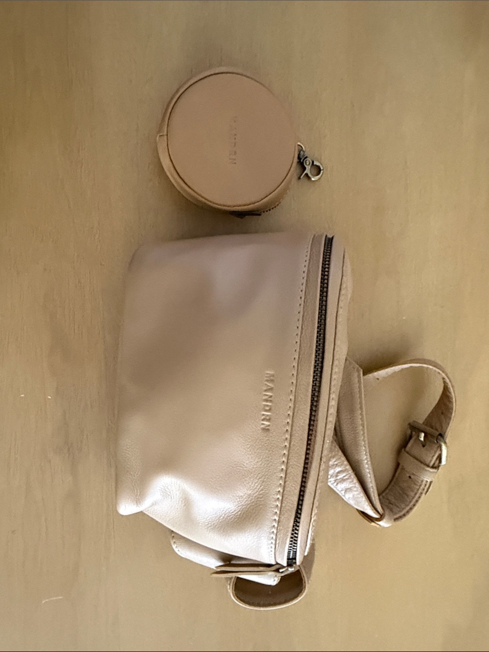 Mandrn Tan Leather Crossbody with Coin Pouch